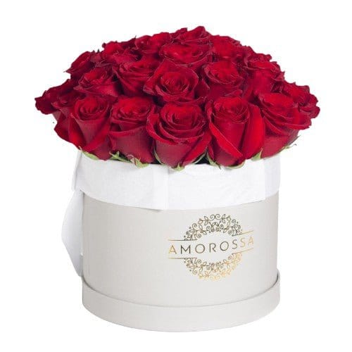 AMOROSSA - ADOM 36 - Luxurious red roses bouquet in elegant white cylindrical box for Regalar Flores and Enviar Flores delivery.
