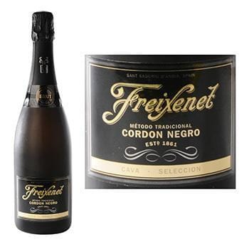 AMOROSSA - FREIXENET CORDON NEGRO - Botella negra de cava Freixenet Cordon Negro con etiqueta dorada y fondo decorativo floral, ideal para regalar flores y.